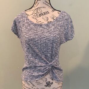 W5 Knit Short Sleeve Twist Front T-Shirt Blue and White Marled Women’s Small